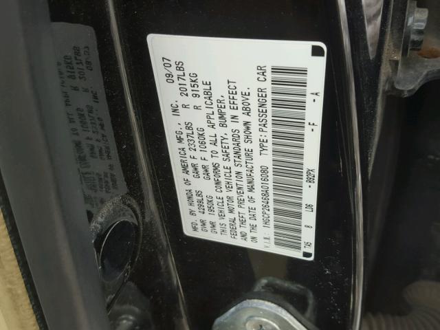 1HGCP26468A016080 - 2008 HONDA ACCORD LXP BLACK photo 10