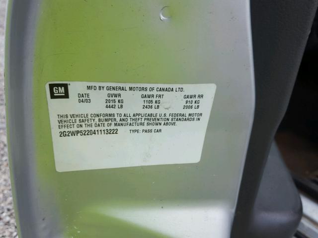 2G2WP522041113222 - 2004 PONTIAC GRAND PRIX GRAY photo 10