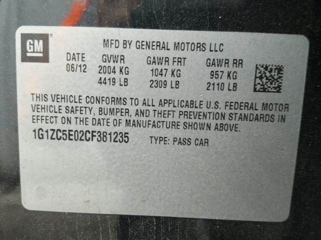 1G1ZC5E02CF381235 - 2012 CHEVROLET MALIBU 1LT 黑色 照片 10