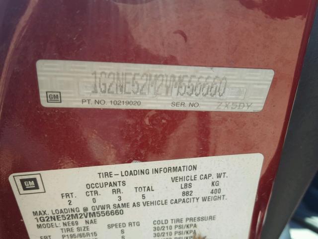 1G2NE52M2VM556660 - 1997 PONTIAC GRAND AM S Tünd qırmızı foto 10