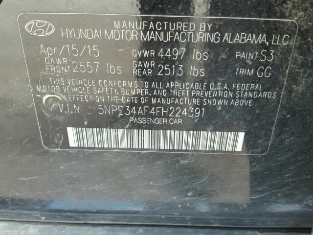 5NPE34AF4FH224391 - 2015 HYUNDAI SONATA SPO BLACK photo 10