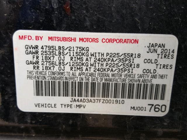 JA4AD3A37FZ001910 - 2015 MITSUBISHI OUTLANDER BLACK photo 10