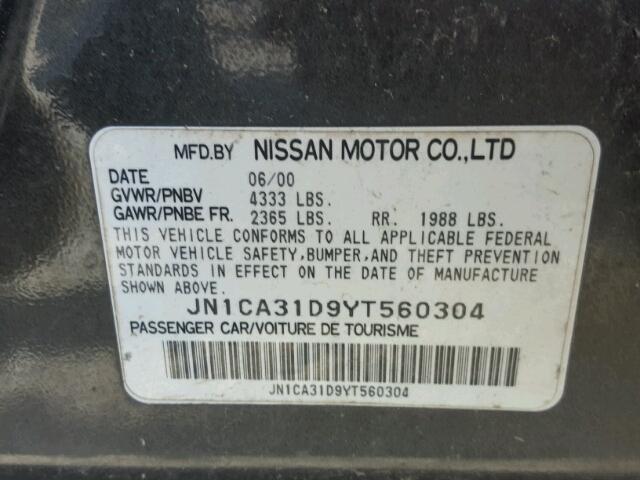 JN1CA31D9YT560304 - 2000 NISSAN MAXIMA SE GRAY photo 10