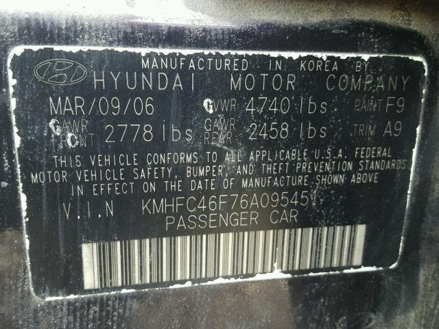 KMHFC46F76A095451 - 2006 HYUNDAI AZERA SE PURPLE photo 10