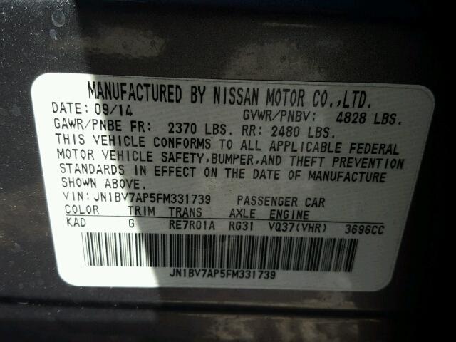 JN1BV7AP5FM331739 - 2015 INFINITI Q50 BASE Сірий фото 10