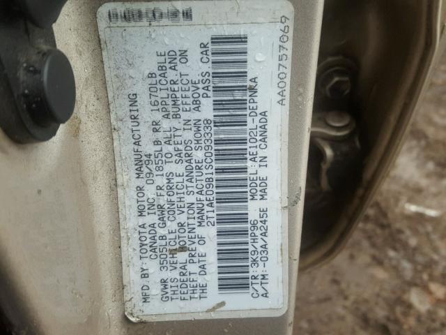 2T1AE09B1SC093338 - 1995 TOYOTA COROLLA LE TAN photo 10