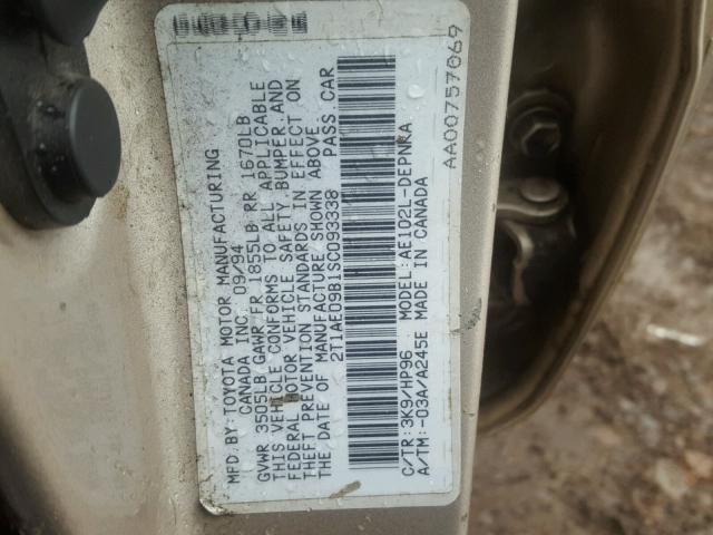 2T1AE09B1SC093338 - 1995 TOYOTA COROLLA LE 棕色 照片 10