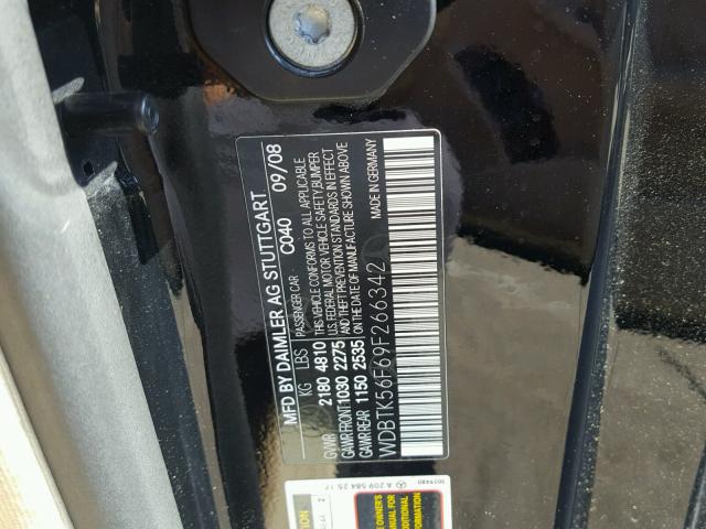 WDBTK56F69F266342 - 2009 MERCEDES-BENZ CLK 350 BLACK photo 10