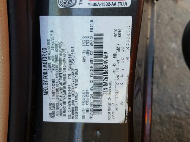 3LNHM26186R649469 - 2006 LINCOLN ZEPHYR BLACK photo 10