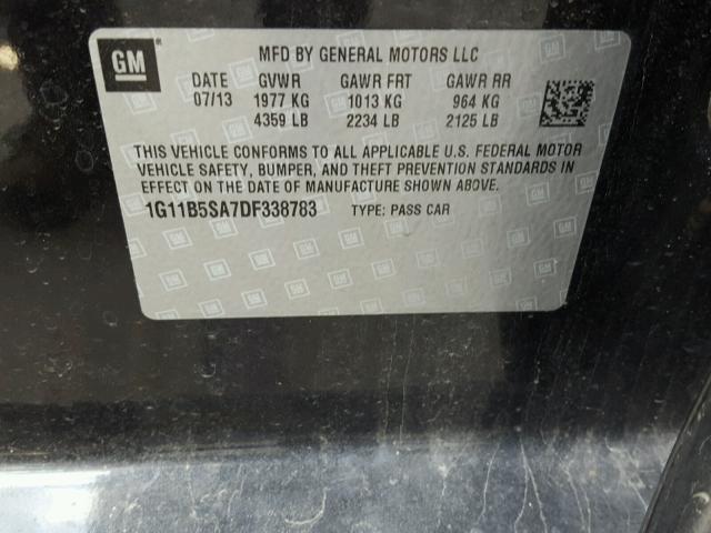 1G11B5SA7DF338783 - 2013 CHEVROLET MALIBU LS 黑色 照片 10