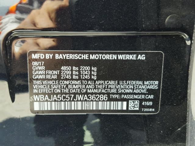 WBAJA5C57JWA36286 - 2018 BMW 530 I BLACK photo 10