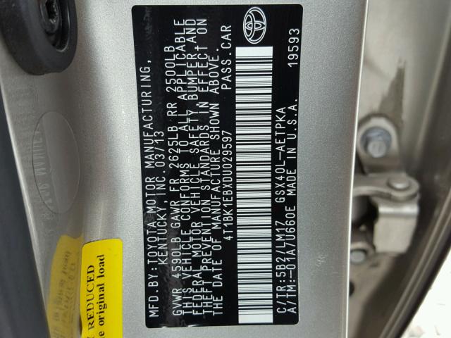 4T1BK1EBXDU029597 - 2013 TOYOTA AVALON BAS Braun Foto 10