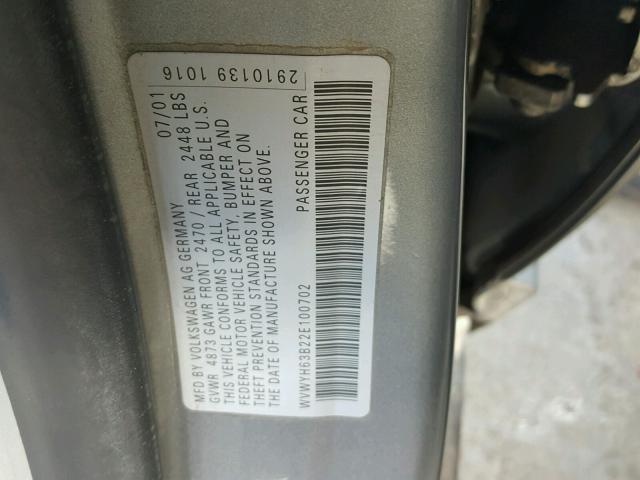 WVWYH63B22E100702 - 2002 VOLKSWAGEN PASSAT GLX 灰色 照片 10