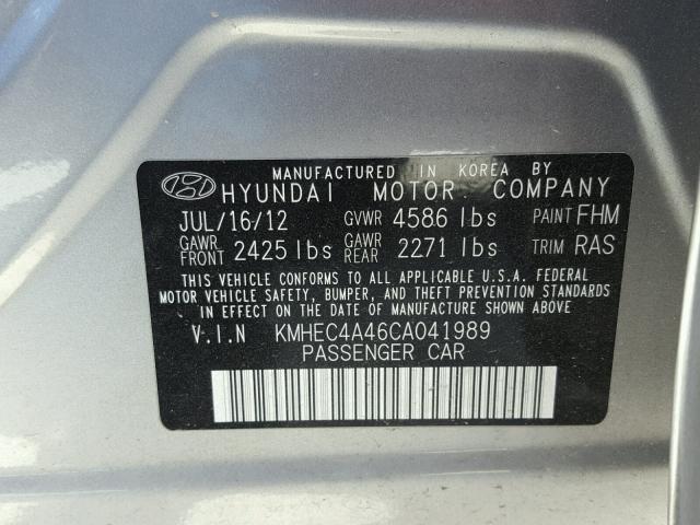 KMHEC4A46CA041989 - 2012 HYUNDAI SONATA HYB SILVER photo 10