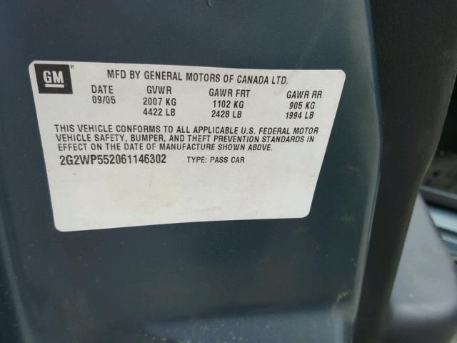 2G2WP552061146302 - 2006 PONTIAC GRAND PRIX BLUE photo 10