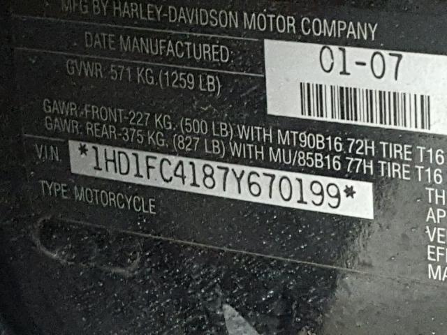 1HD1FC4187Y670199 - 2007 HARLEY-DAVIDSON FLHTCUI Қара фото 19