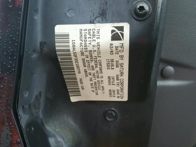 1G8AL52F33Z155775 - 2003 SATURN ION LEVEL შავი ფოტო 10