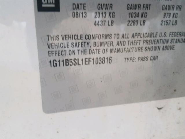 1G11B5SL1EF103816 - 2014 CHEVROLET MALIBU LS 白色 照片 10