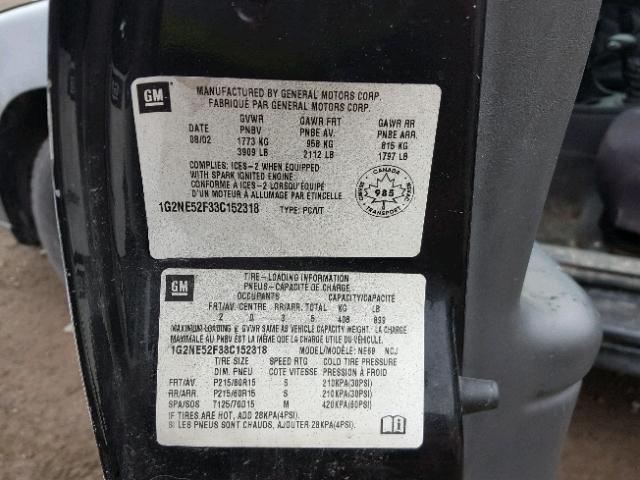 1G2NE52F33C152318 - 2003 PONTIAC GRAND AM S Qara foto 10