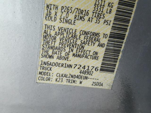 1N6AD0ER1HN724176 - 2017 NISSAN FRONTIER S SILVER photo 10