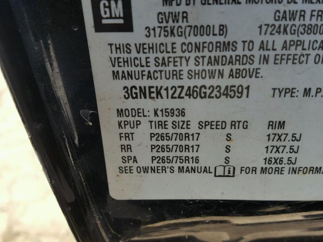 3GNEK12Z46G234591 - 2006 CHEVROLET AVALANCHE BLACK photo 10