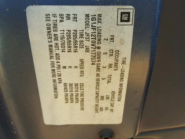 1G1JF12T0V7177574 - 1997 CHEVROLET CAVALIER Z BLUE photo 10