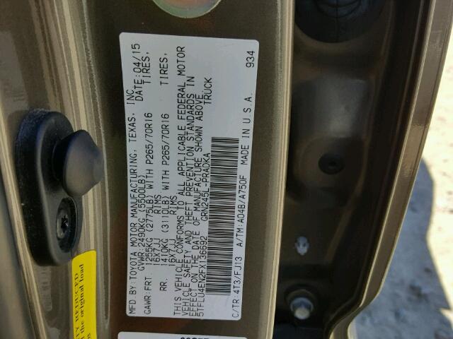 5TFLU4EN2FX136692 - 2015 TOYOTA TACOMA DOU BROWN photo 10