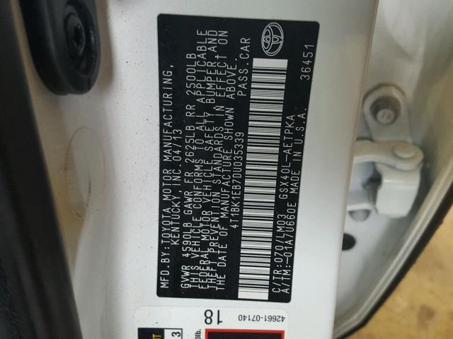 4T1BK1EB7DU035339 - 2013 TOYOTA AVALON BAS WHITE photo 10