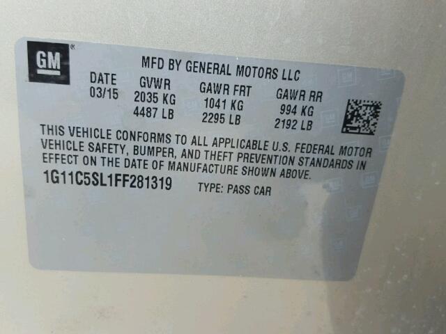 1G11C5SL1FF281319 - 2015 CHEVROLET MALIBU 1LT GOLD photo 10