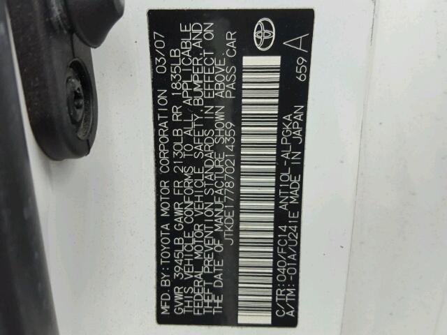 JTKDE177870214359 - 2007 TOYOTA SCION TC 白色 照片 10