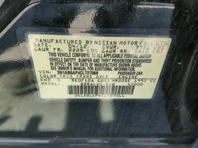 3N1AB6AP4CL727066 - 2012 NISSAN SENTRA 2.0 BLACK photo 10