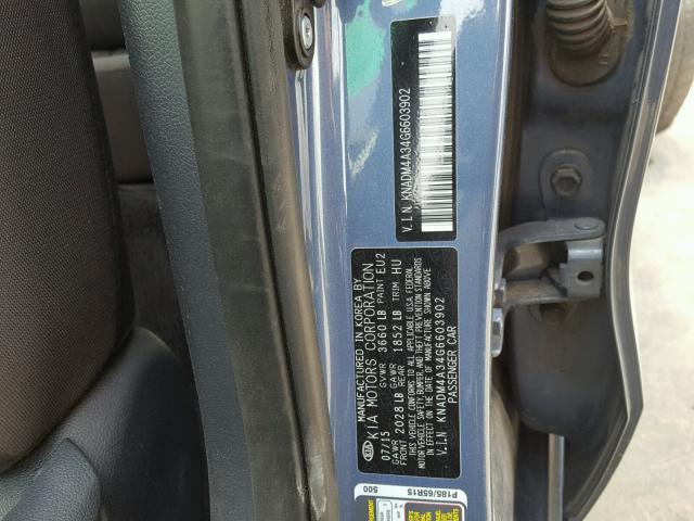 KNADM4A34G6603902 - 2016 KIA RIO LX BLUE photo 10