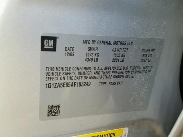 1G1ZA5E05AF183249 - 2010 CHEVROLET MALIBU LS ვერცხლისფერი ფოტო 10