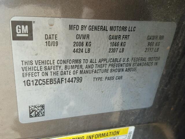 1G1ZC5EB5AF144799 - 2010 CHEVROLET MALIBU 1LT 灰色 照片 10