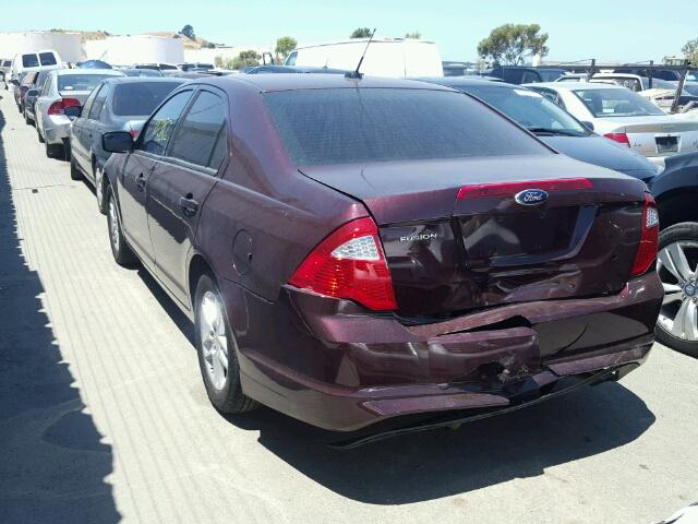 3FAHP0GA1CR351569 - 2012 FORD FUSION S BURGUNDY photo 3