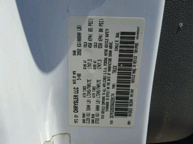 3D7KS28D58G228174 - 2008 DODGE RAM 2500 S WHITE photo 10
