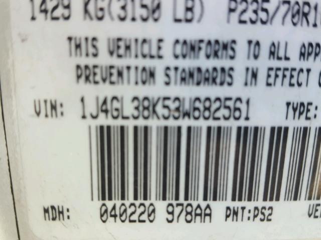 1J4GL38K53W682561 - 2003 JEEP LIBERTY RE SILVER photo 10