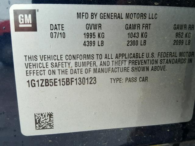 1G1ZB5E15BF130123 - 2011 CHEVROLET MALIBU LS 蓝色 照片 10