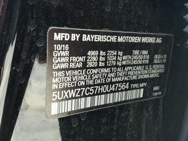 5UXWZ7C57H0U47564 - 2017 BMW X3 SDRIVE2 BLACK photo 10