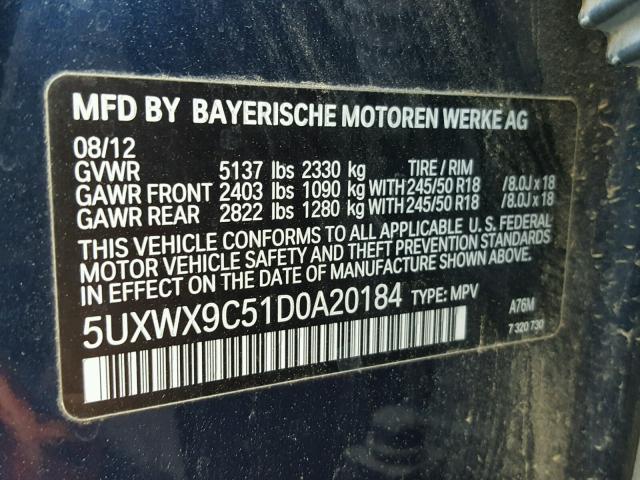 5UXWX9C51D0A20184 - 2013 BMW X3 XDRIVE2 BLUE photo 10