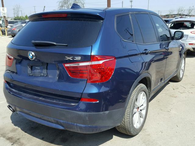 5UXWX9C51D0A20184 - 2013 BMW X3 XDRIVE2 BLUE photo 4