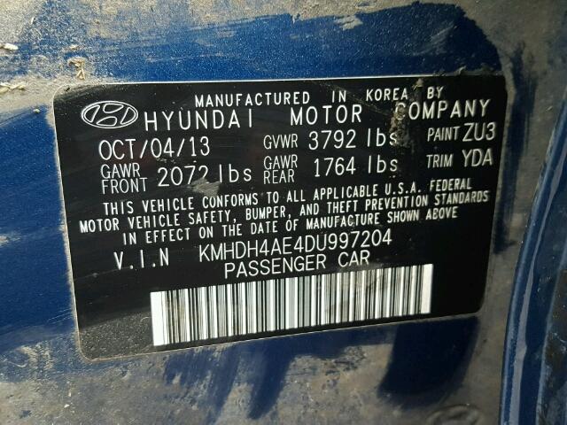 KMHDH4AE4DU997204 - 2013 HYUNDAI ELANTRA GL BLUE photo 10