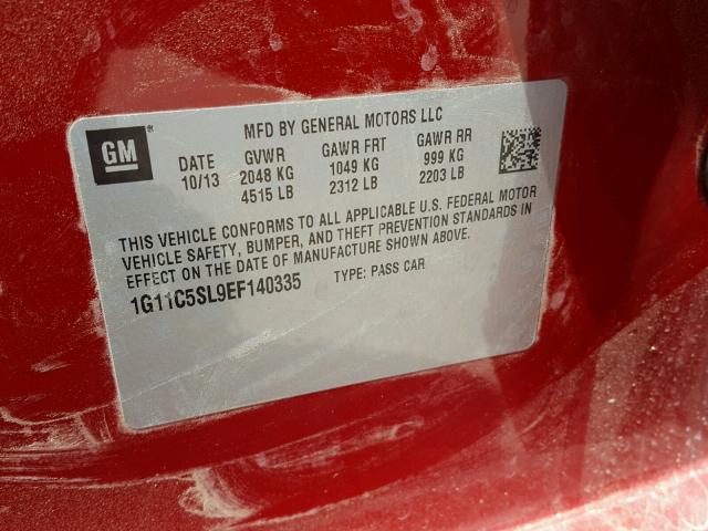 1G11C5SL9EF140335 - 2014 CHEVROLET MALIBU 1LT MAROON photo 10