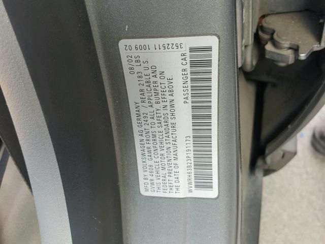 WVWRH63B23P191173 - 2003 VOLKSWAGEN PASSAT GLX 灰色 照片 10