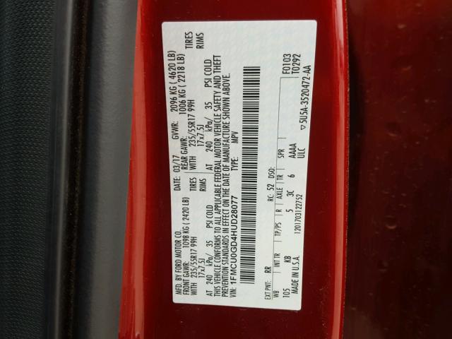 1FMCU0GD4HUD28077 - 2017 FORD ESCAPE SE 栗色 照片 10