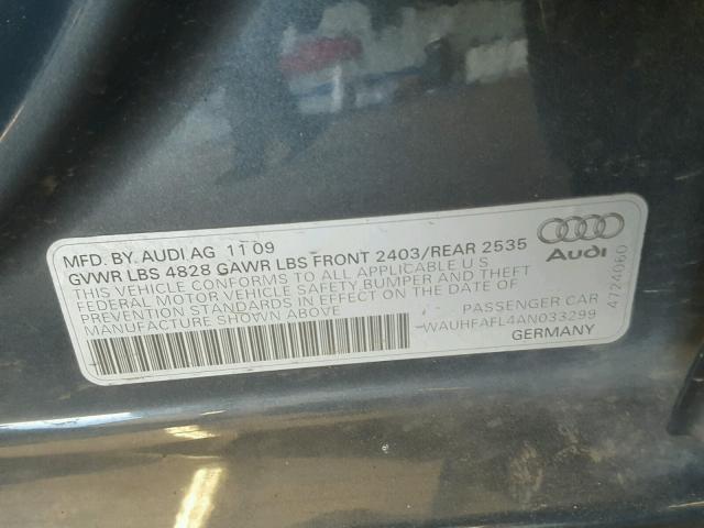 WAUHFAFL4AN033299 - 2010 AUDI A4 PREMIUM BLUE photo 10