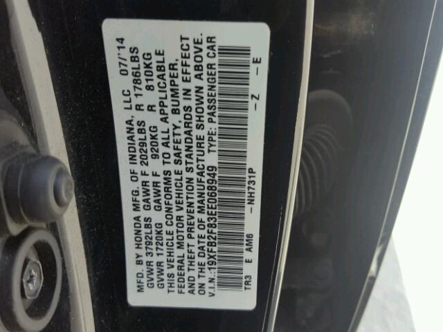 19XFB2F83EE068949 - 2014 HONDA CIVIC EX შავი ფოტო 10