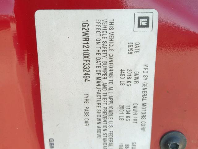 1G2WR1210XF332494 - 1999 PONTIAC GRAND PRIX Qırmızı foto 10