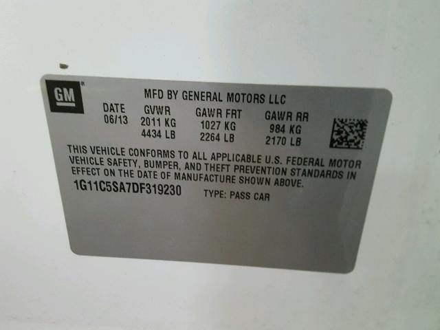 1G11C5SA7DF319230 - 2013 CHEVROLET MALIBU 1LT 白色 照片 10