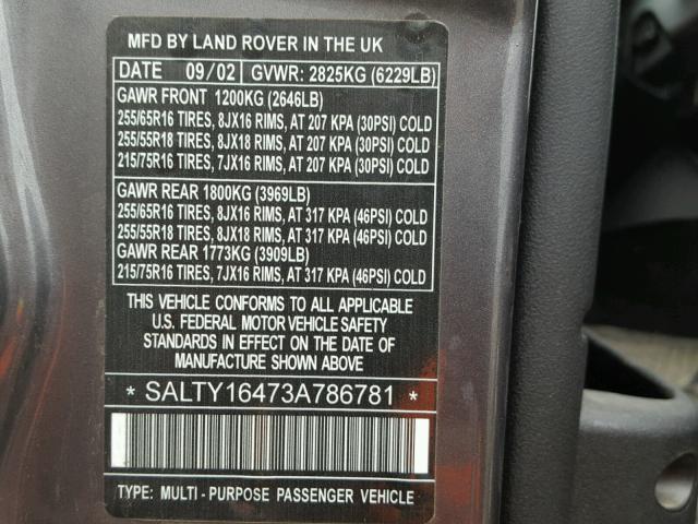 SALTY16473A786781 - 2003 LAND ROVER DISCOVERY GRAY photo 10